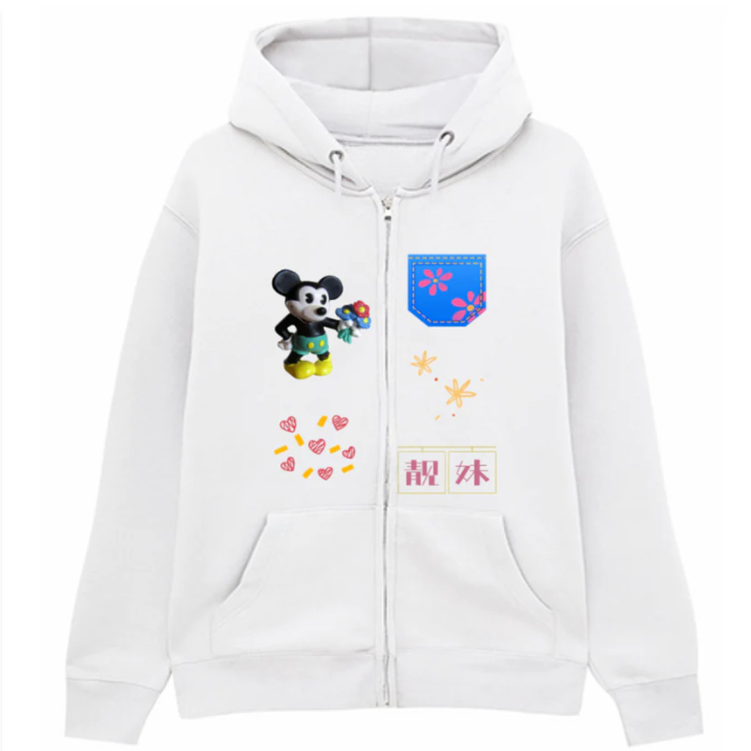 Felpa Premium Cappuccio Zip Topolino&Flowers