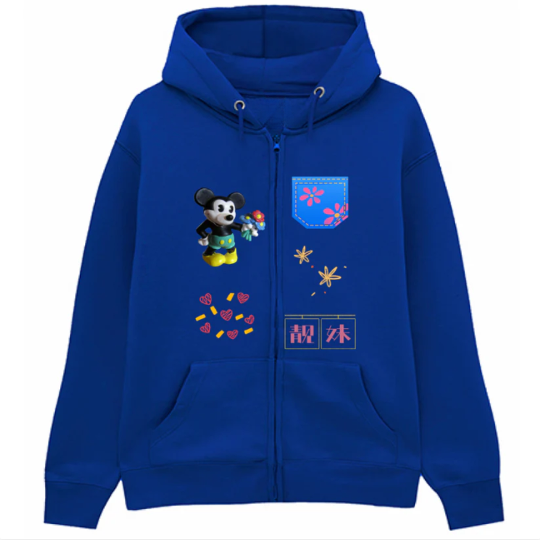 Felpa Premium Cappuccio Zip Topolino&Flowers