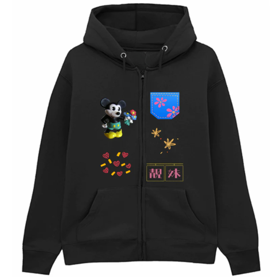 Felpa Premium Cappuccio Zip Topolino&Flowers