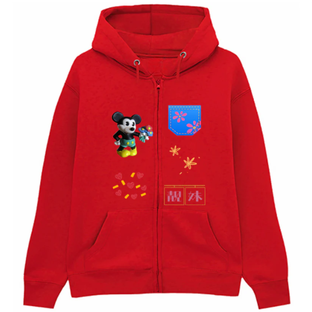 Felpa Premium Cappuccio Zip Topolino&Flowers